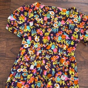 Vintage 60s 70s Psychedelic Floral Multicolor Maxi Dress Retro | Small